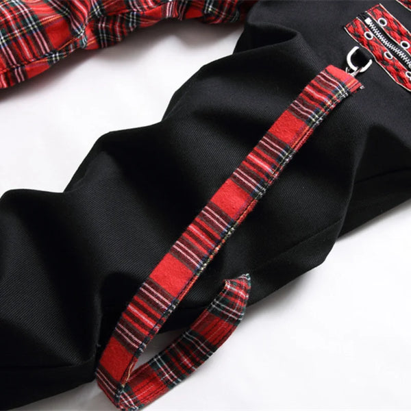 "SCOTCHIE" RED PLAID PATCH WORK JEANS