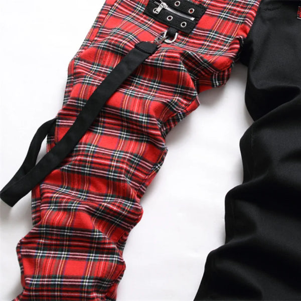 "SCOTCHIE" RED PLAID PATCH WORK JEANS