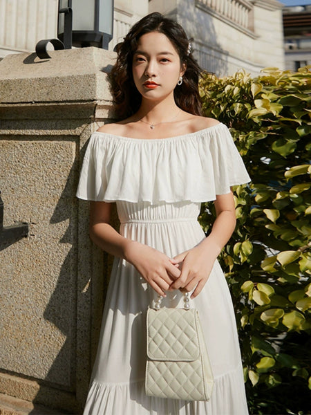 "LOVE LILLIES" LONG SHOULDERLESS RUFFLED DRESSS