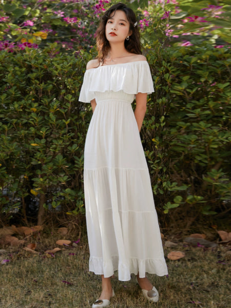 "LOVE LILLIES" LONG SHOULDERLESS RUFFLED DRESSS