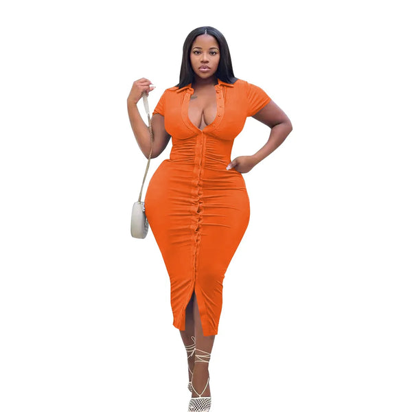 "OFFICE LADY" SHORT SLEEVE LONG FITTED DRESS