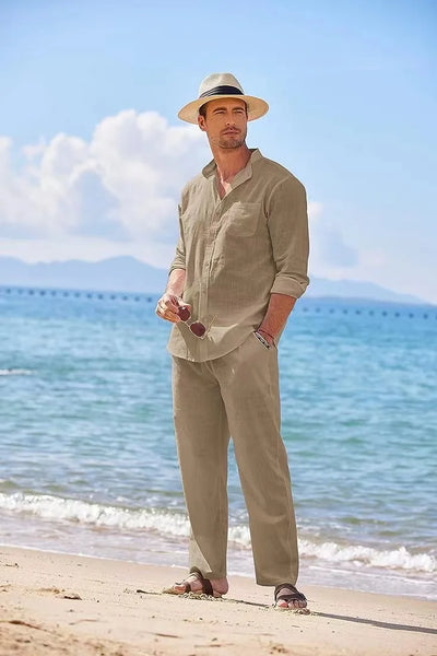 "VACA STAY" 2PC LOOSE LINEN LONG SLEEVED SUIT SET