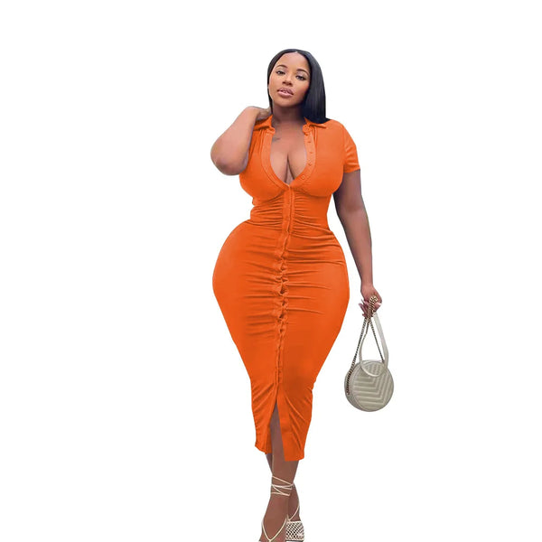 "OFFICE LADY" SHORT SLEEVE LONG FITTED DRESS