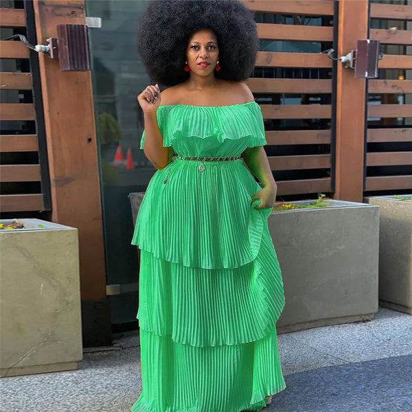 "CAYO AREANA" ELEGANT RUFFLED SLEEVELESS FULL-LENGTH DRESS