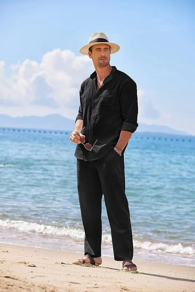 "VACA STAY" 2PC LOOSE LINEN LONG SLEEVED SUIT SET