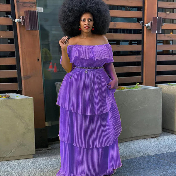 "CAYO AREANA" ELEGANT RUFFLED SLEEVELESS FULL-LENGTH DRESS