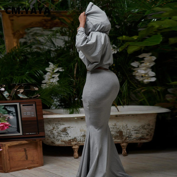 "LEAVE ME ALONE" HIGH WAIST MERMAID MAXI SKIRT WITH BATWING SLEEVE 2PC DRESS OUTFIT