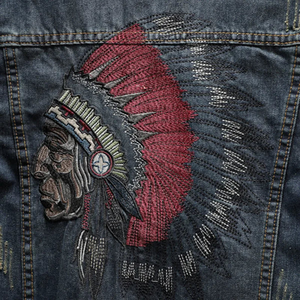 "BIG CHIEF" POW WOW EMBROIDERY DENIM JACKET