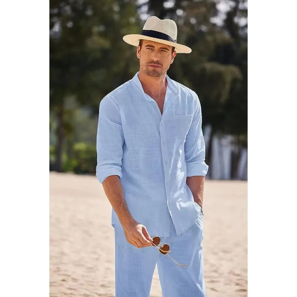"VACA STAY" 2PC LOOSE LINEN LONG SLEEVED SUIT SET