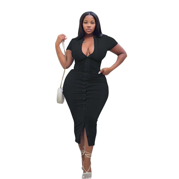 "OFFICE LADY" SHORT SLEEVE LONG FITTED DRESS