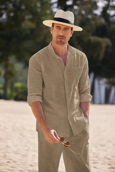 "VACA STAY" 2PC LOOSE LINEN LONG SLEEVED SUIT SET